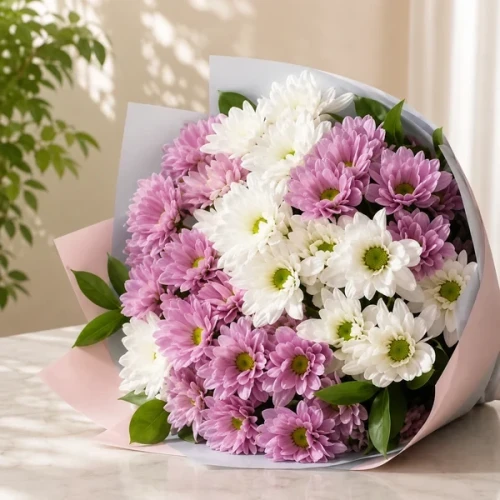 Rosa-weißer Chrysanthemenstrauß